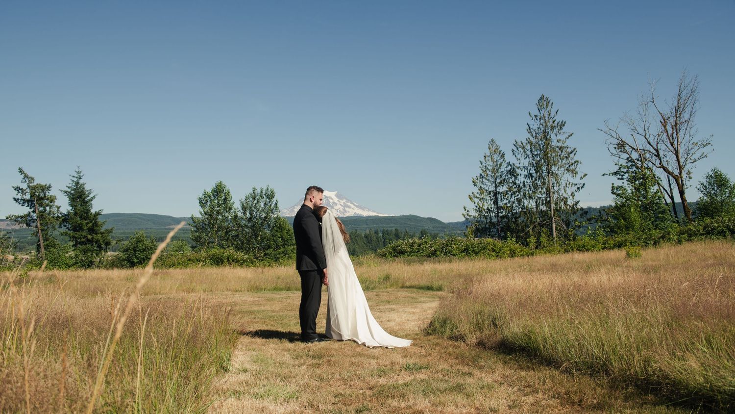 Dreamy wedding photography near Seattle, Washington at Edlynn Farm in Graham, Washington under Mt. Rainier during the summer.