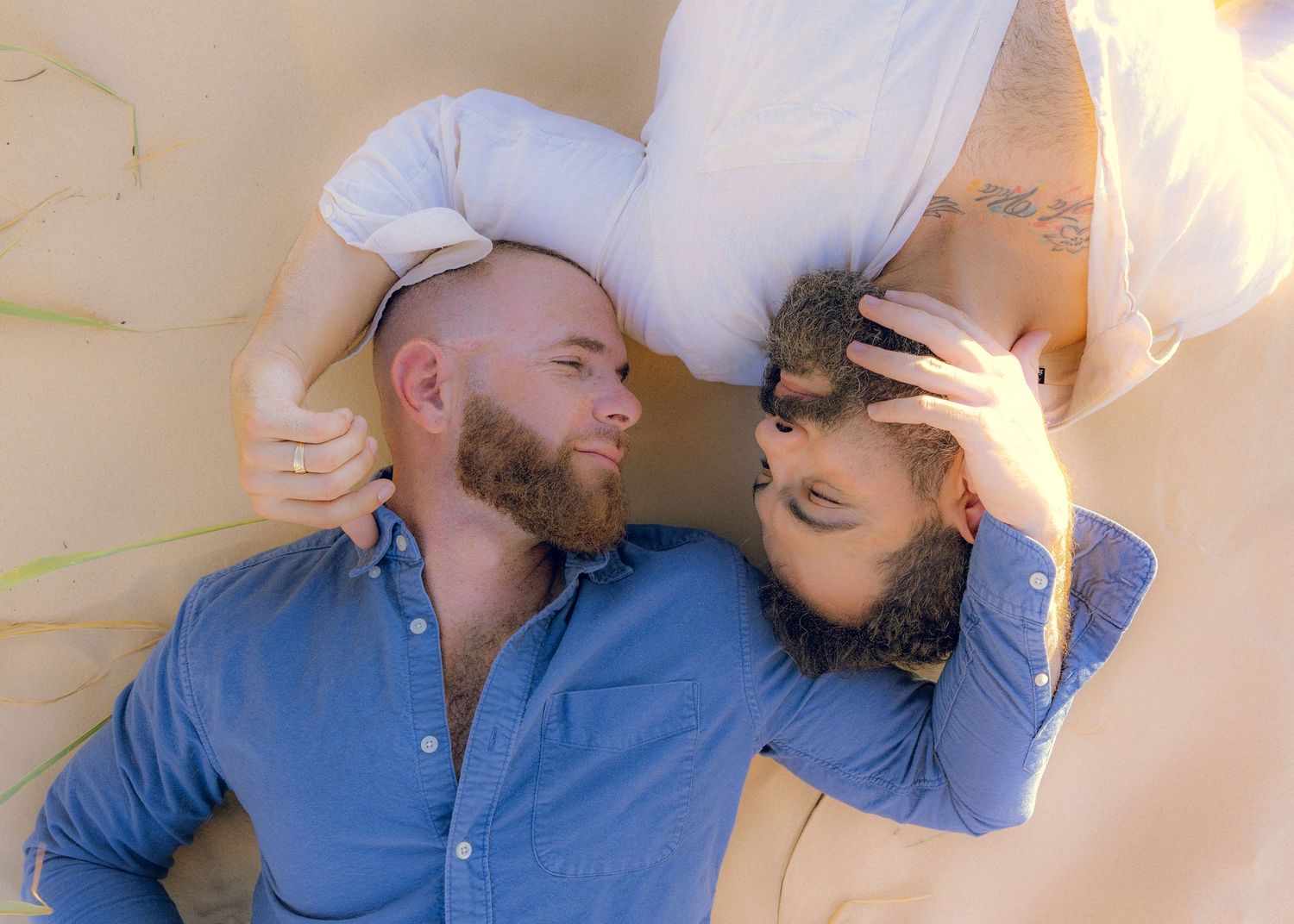 Casual photo sequence showing playful poses against light background.