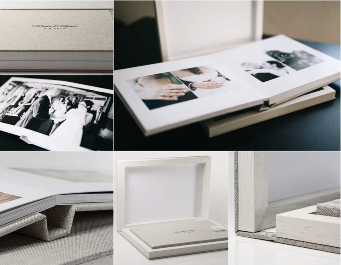 Fine art wedding album with printed photographs and keepsake box