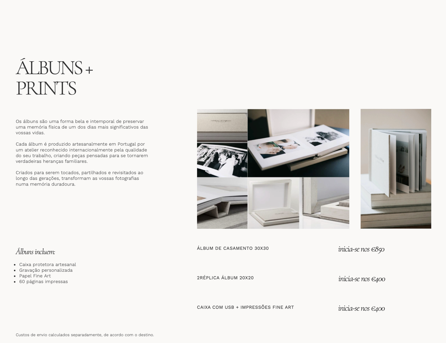 Open wedding album displaying elegant black and white photos on a white background with minimalist design.