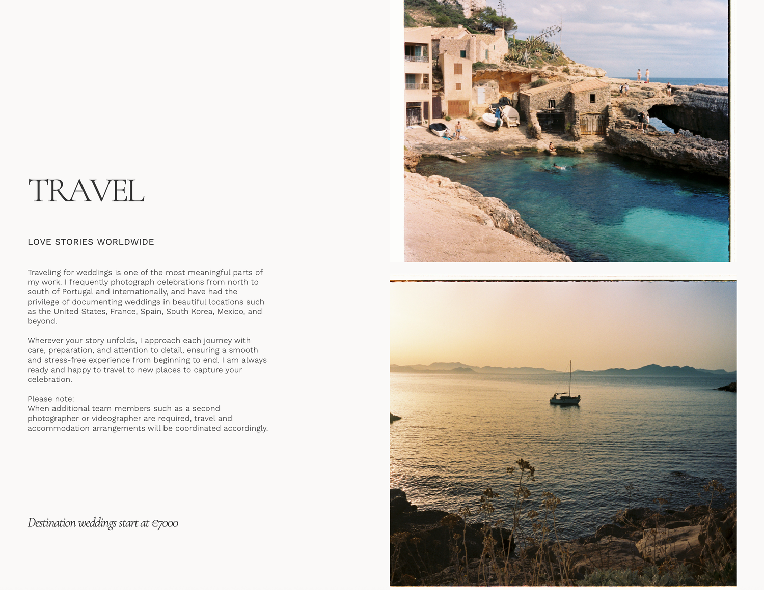 Scenic coastal village with turquoise waters, rocky cliffs, and Mediterranean architecture under a clear blue sky.