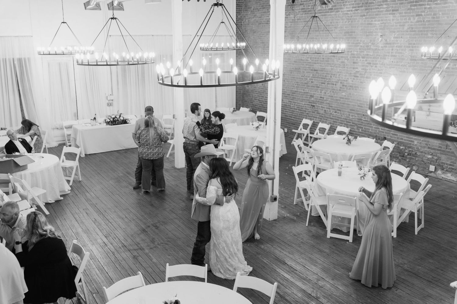 Indoor wedding in black and white in Merkel, Texas