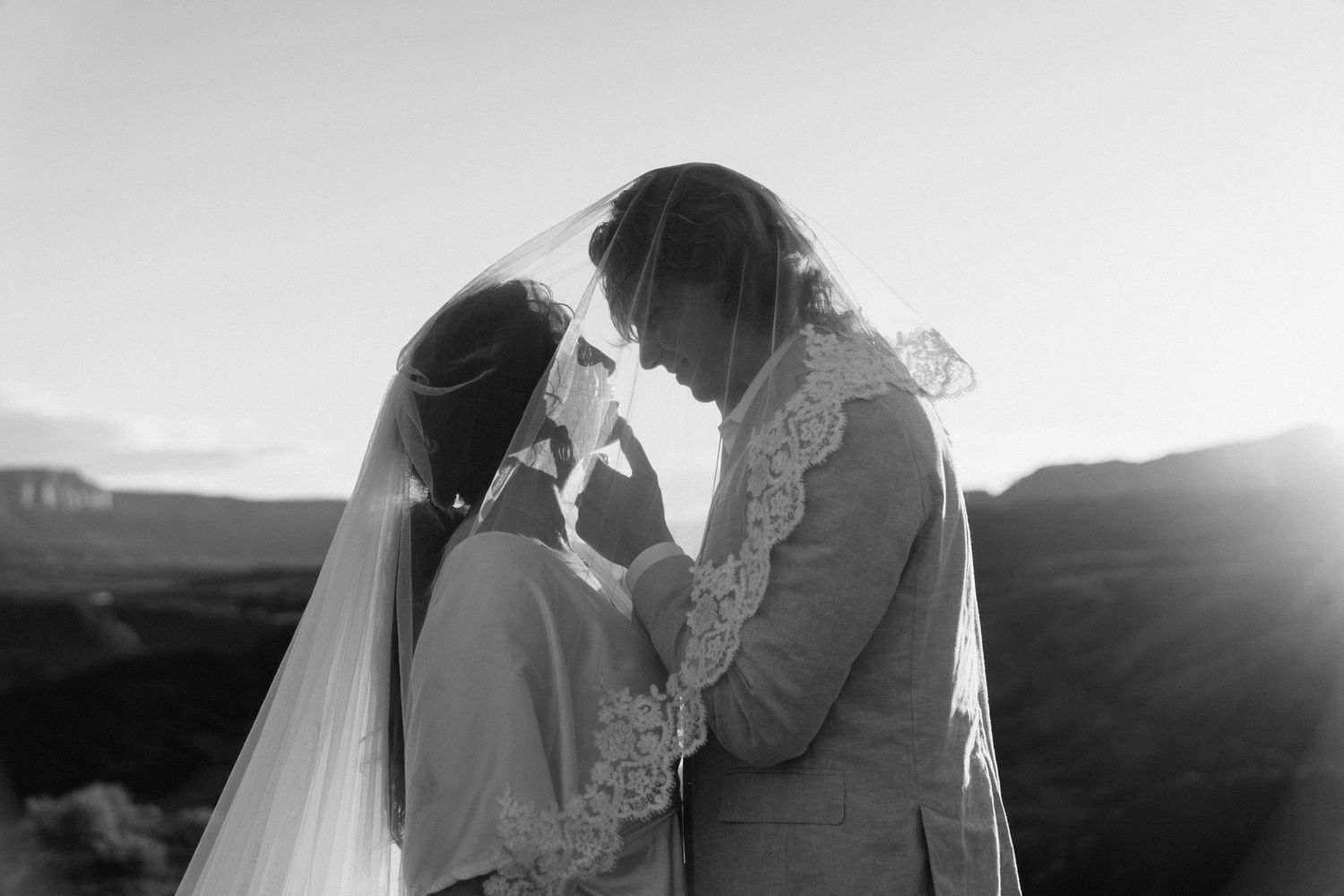Dreamy, cinematic black and white moments from elopement session in Tucson, Texas