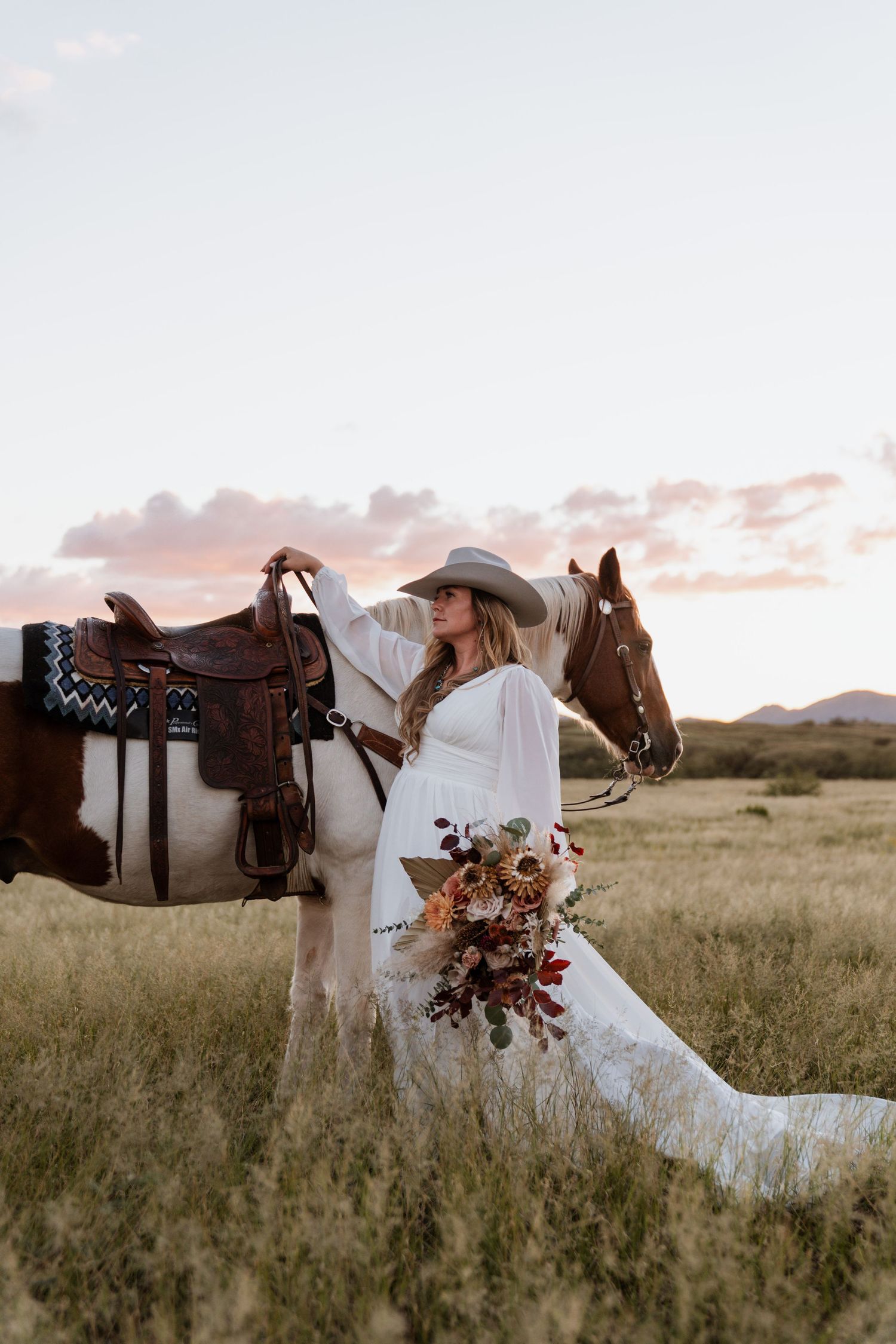 Western bridal session at sunset in Tucson, Arizona