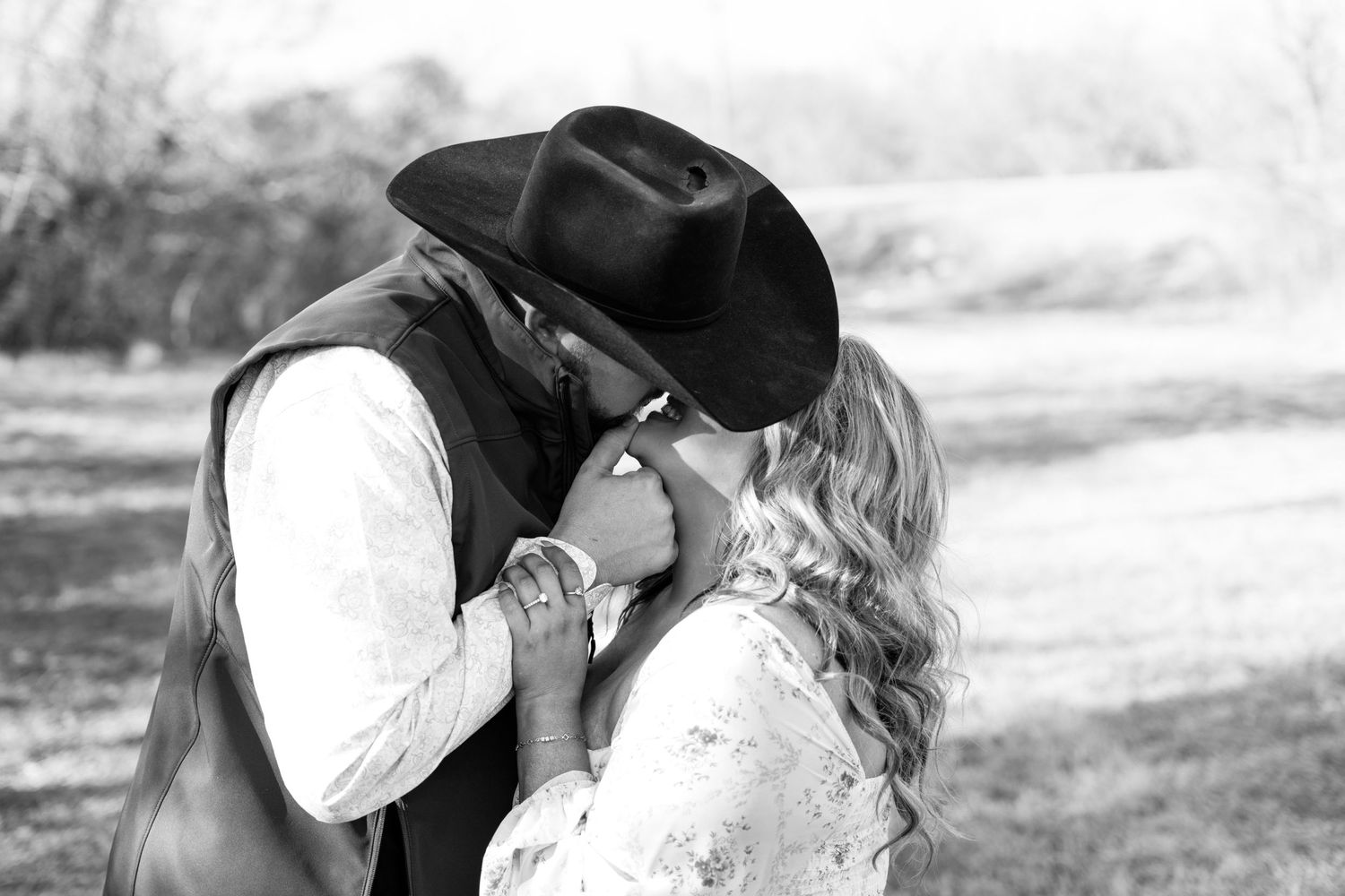 black and white moments of engagement session in Abilene, Texas