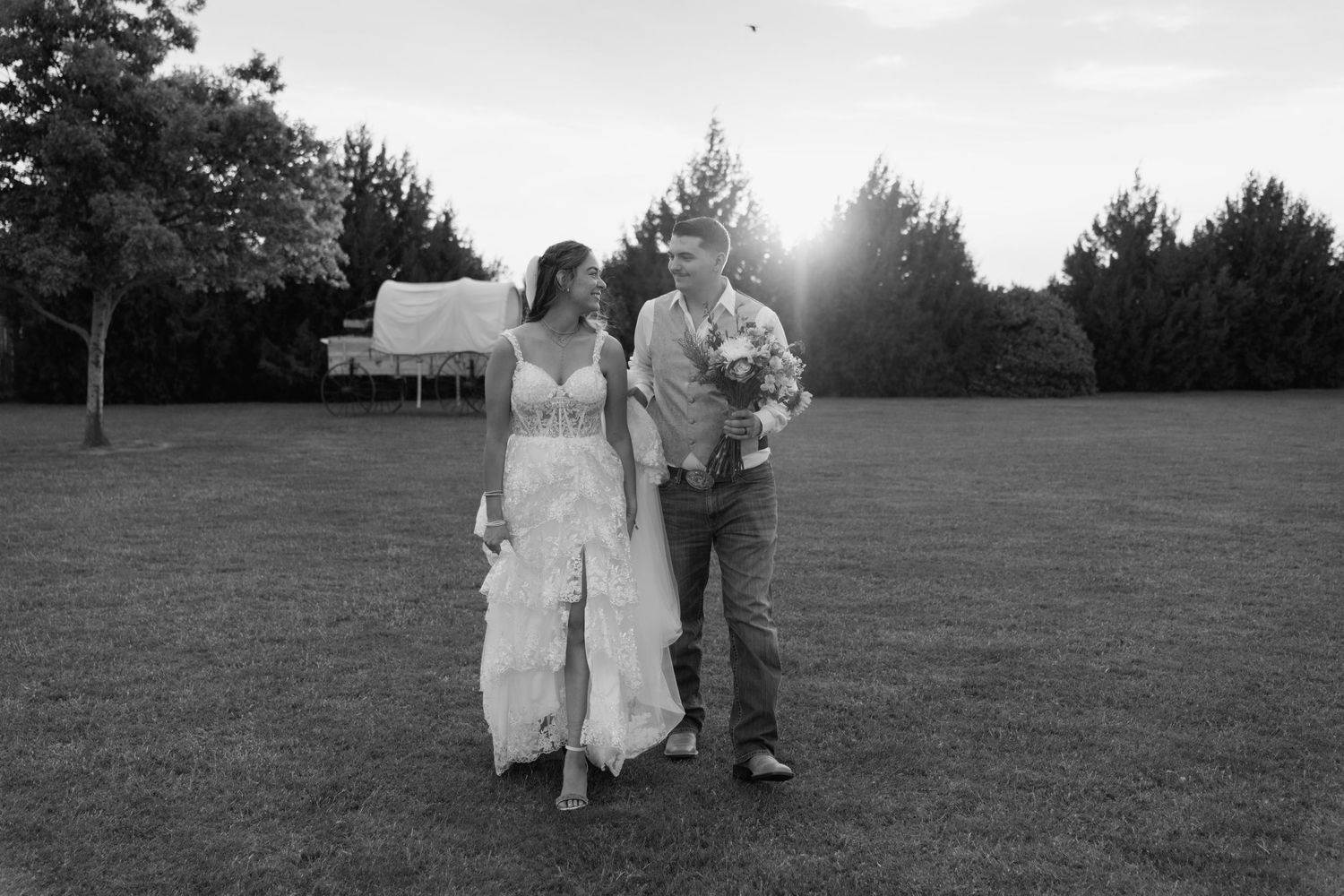 Black and white landscape wedding session in Lubbock, Texas