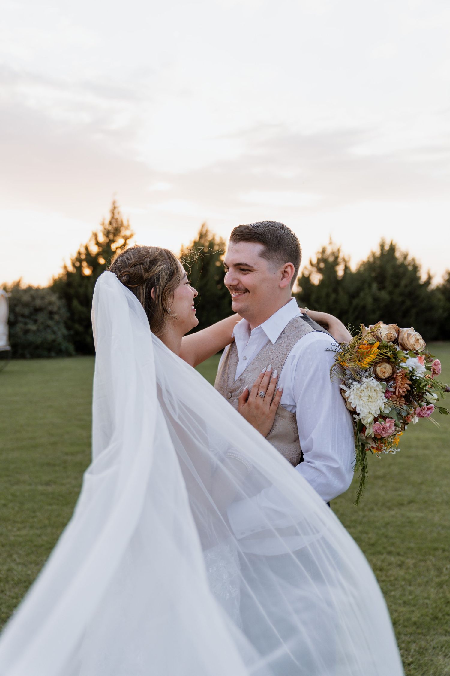 Cinematic wedding session moments at sunset in Lubbock, Texas with Rachel Nicole Photography