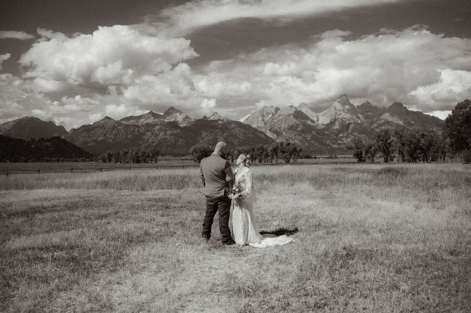 Wedding Elopement in front of the Tetons at Mormon Row