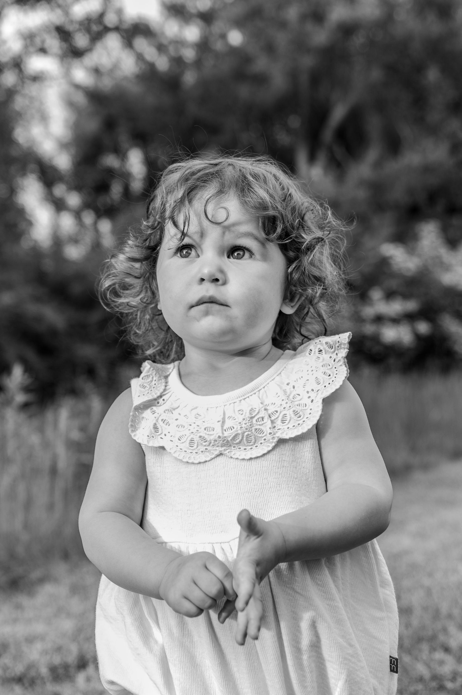 a black and white photo of a little girl during a family shoot in Boise, Idaho.