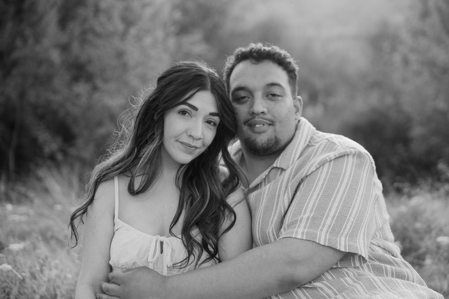 A black and white photo of a couple in Boise, Idaho.