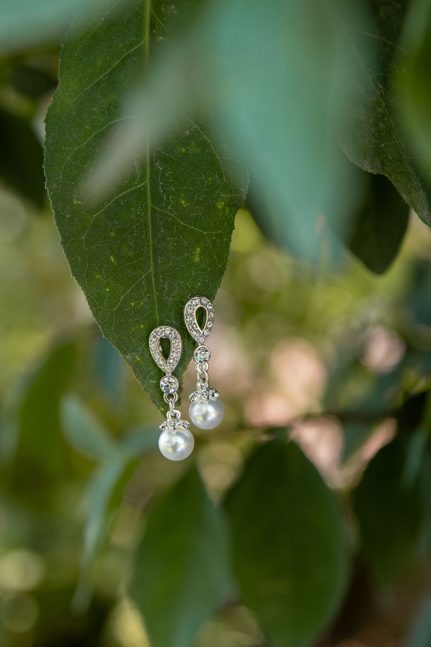 A detail shot of pearl earrings in Nampa, Idaho.