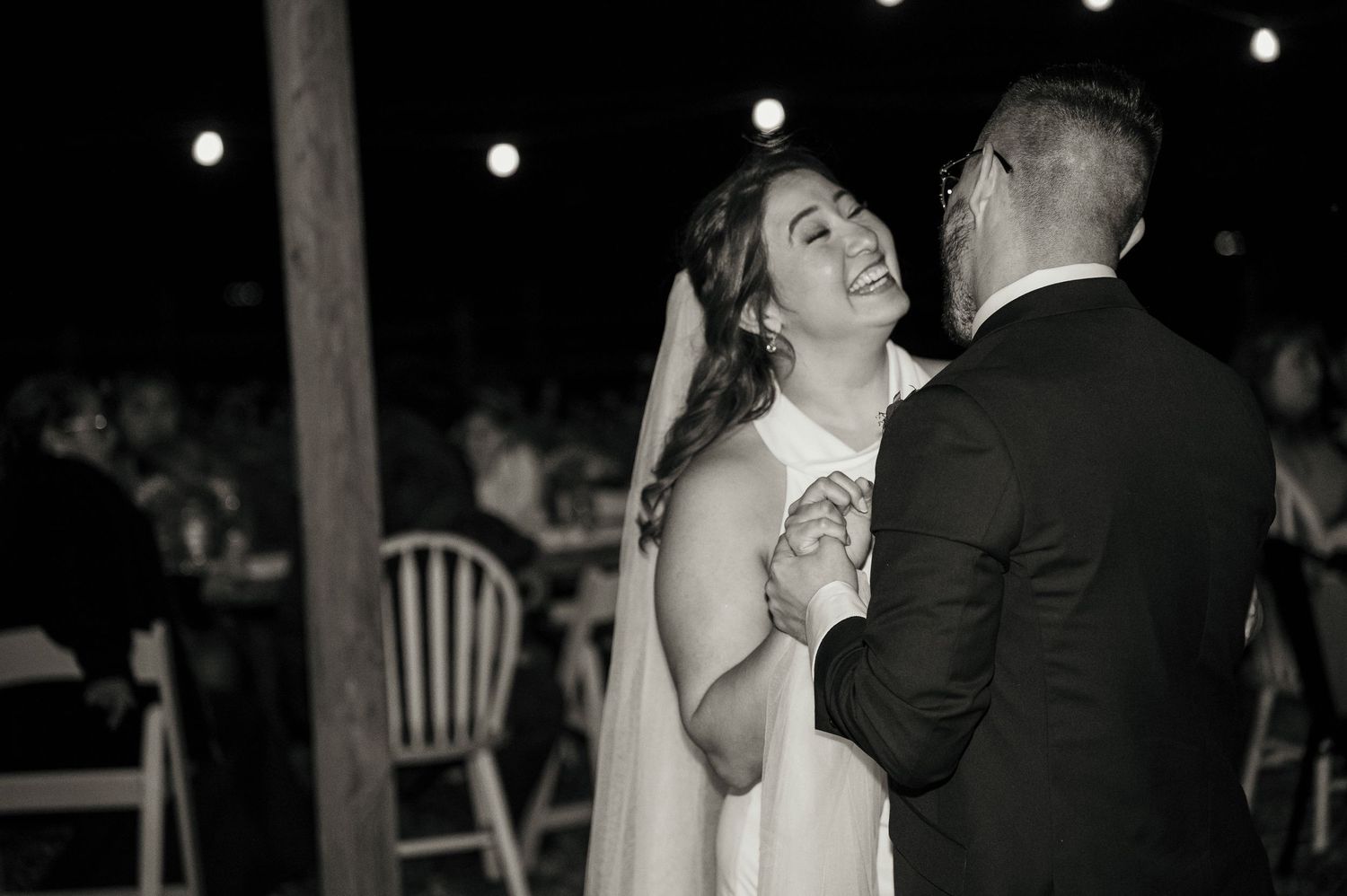 A bride and grooms first dance at their wedding reception at Good Life Farms in Eagle, Idaho