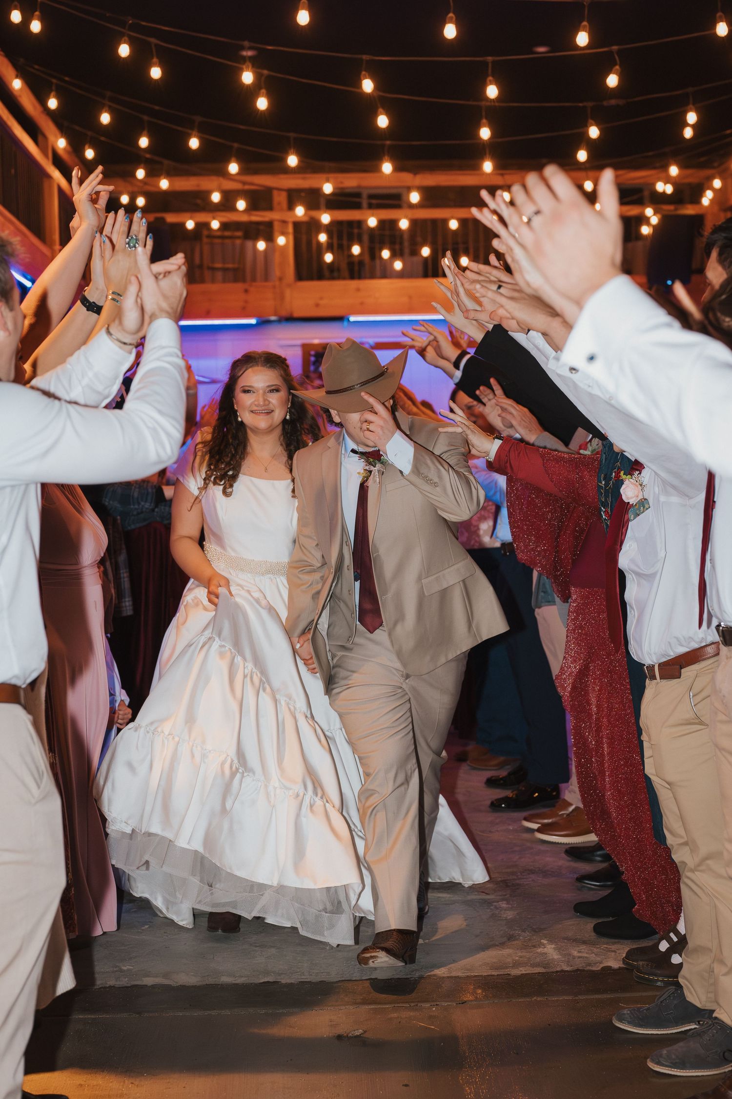 A couple leaving their reception party in Kuna, Idaho