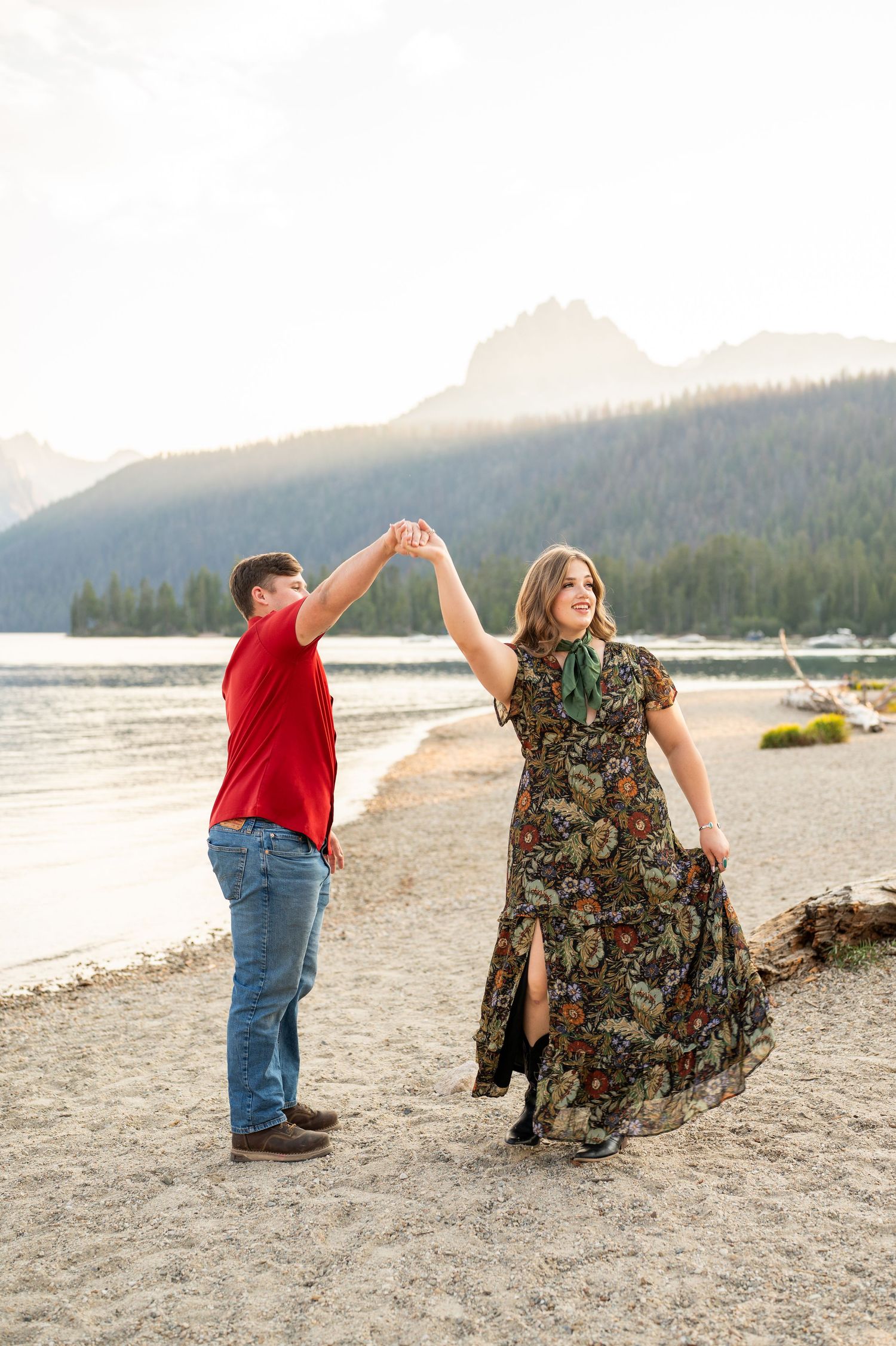 A couple dancing on the shores of Redfish Lake in Stanley, Idaho.