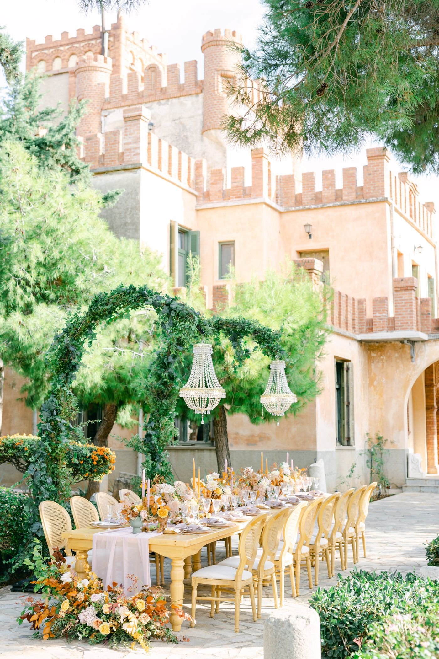 Athens Riviera wedding venue Pyrgos Melissourgou in Greece, photographed in warm evening light.