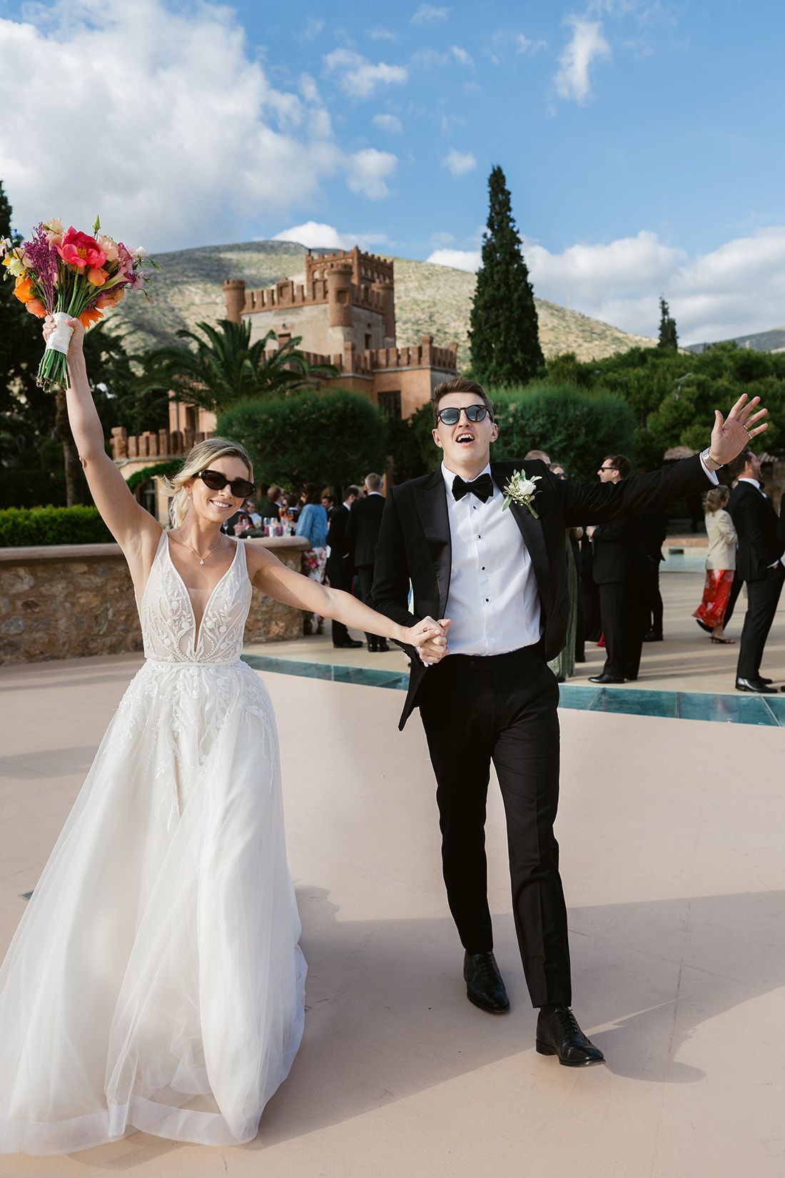 Bride and groom on the Athens Riviera during a destination wedding in Greece