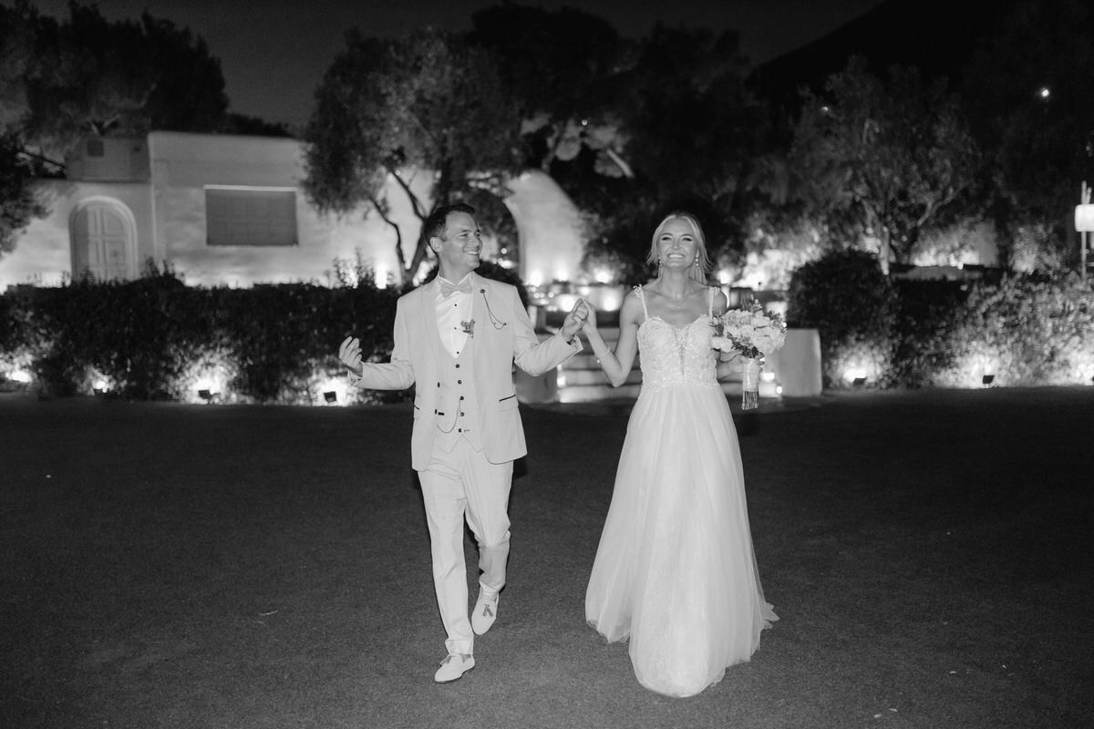 Wedding reception in Greece with refined editorial atmosphere and warm evening light
