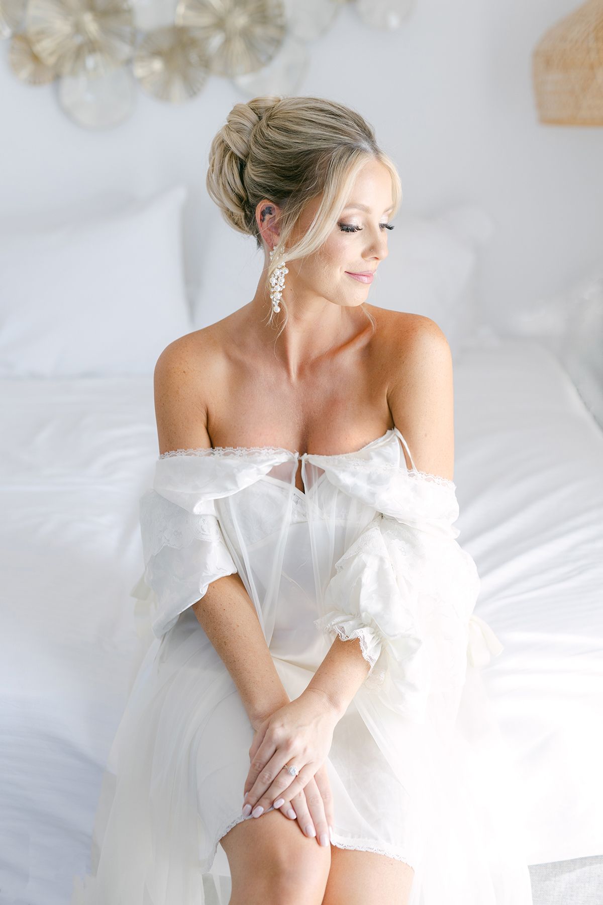 American bride during bridal preparation, relaxed and confident before the ceremony