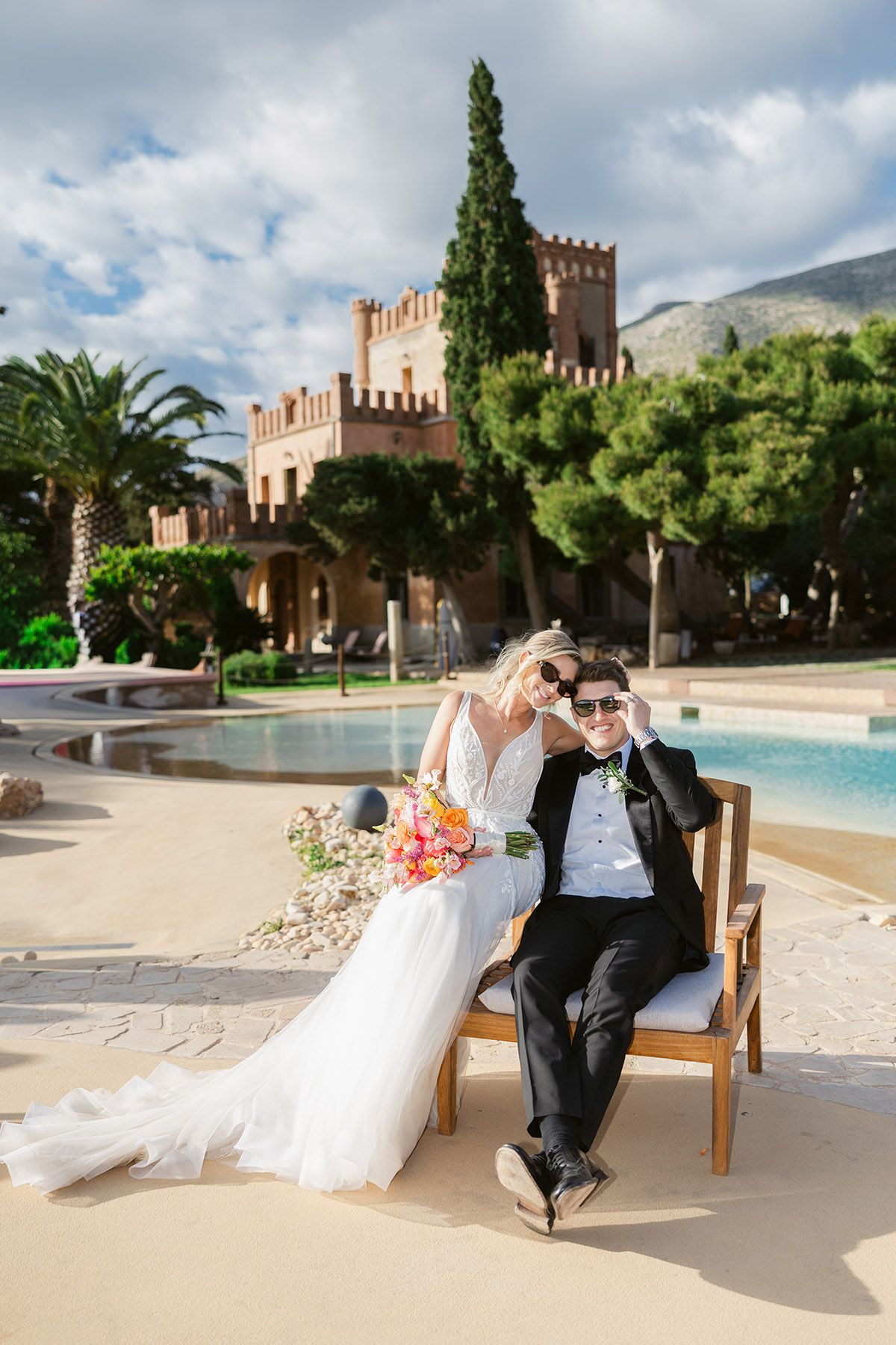 Athens Riviera wedding photography with elegant coastal couple portrait in Greece