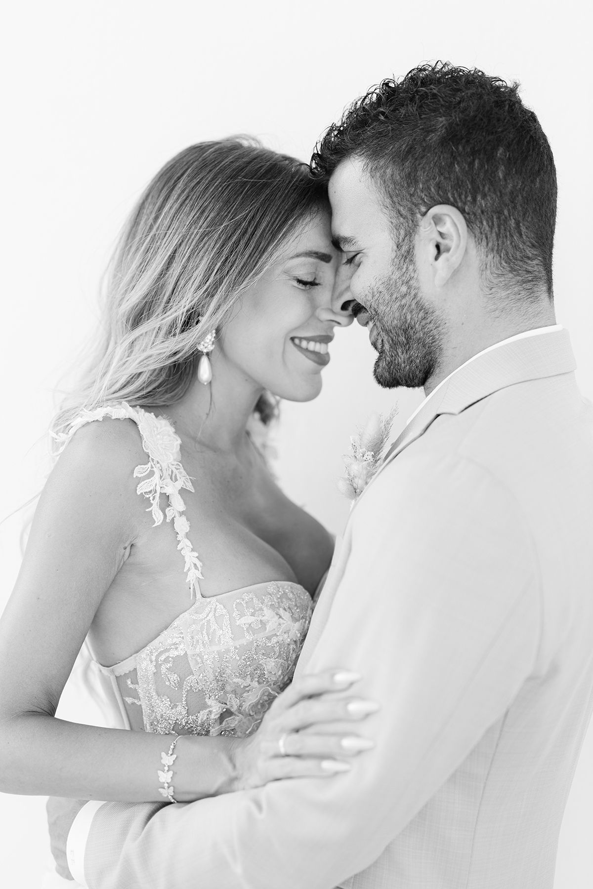 Bride and groom on the Athens Riviera during a photo shoot for a destination wedding in Greece