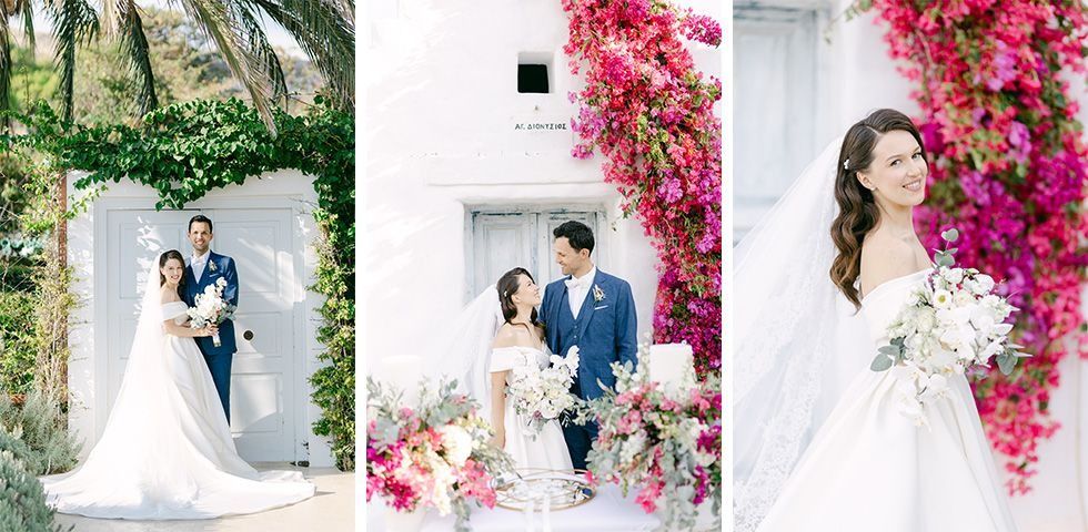 Bride and groom by the sea during an Athens Riviera wedding at Island Art & Taste in Greece at golden hour.
