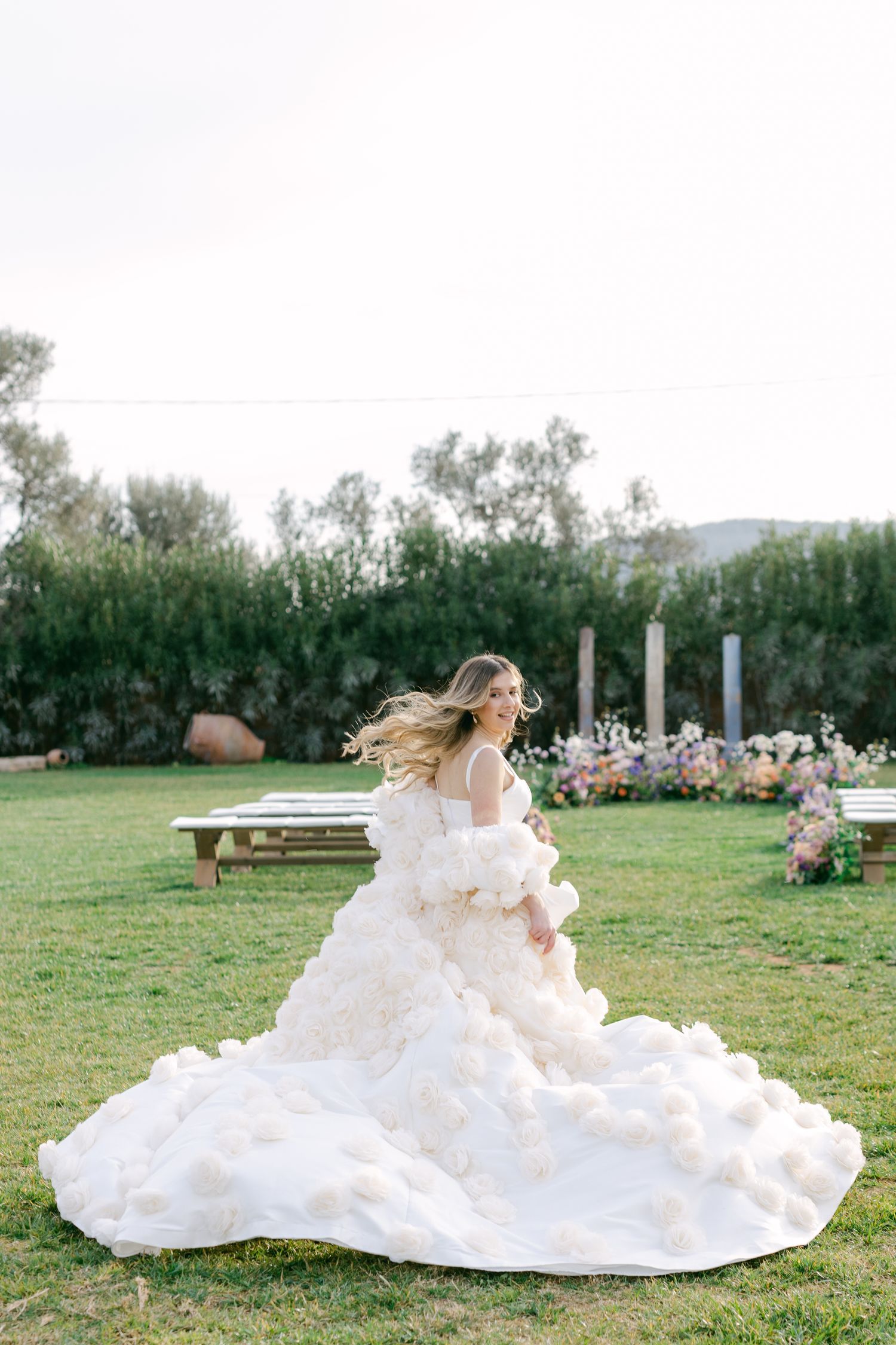 Vineyard wedding location in Greece with elegant dinner tables