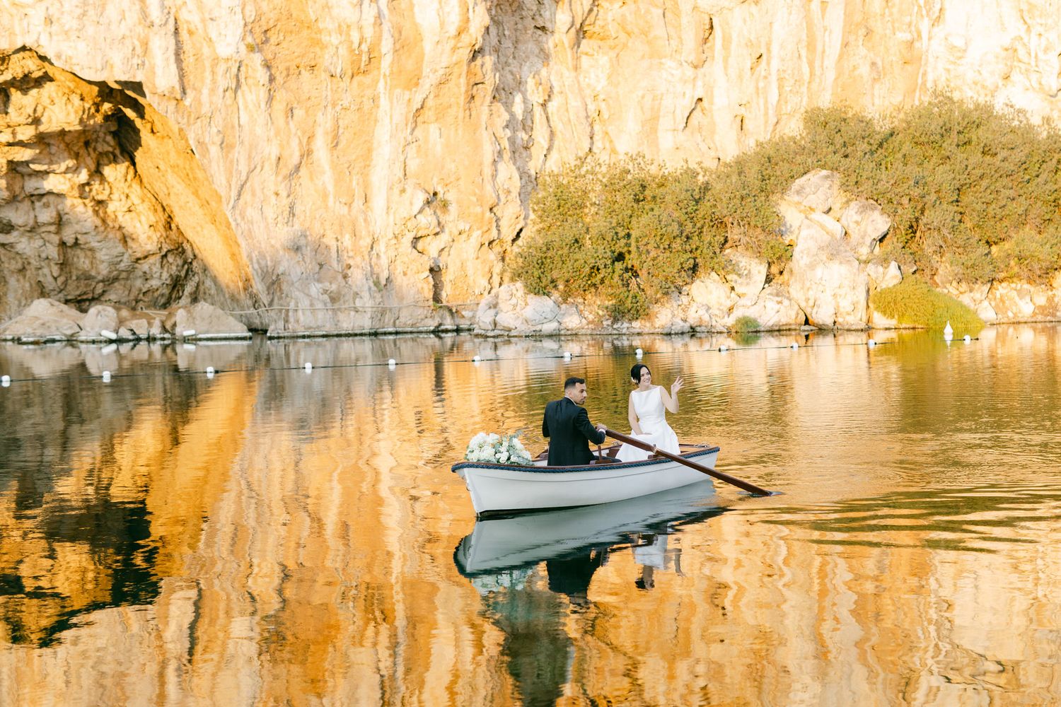Romantic wedding at Lake Vouliagmeni on the Athens Riviera in Greece