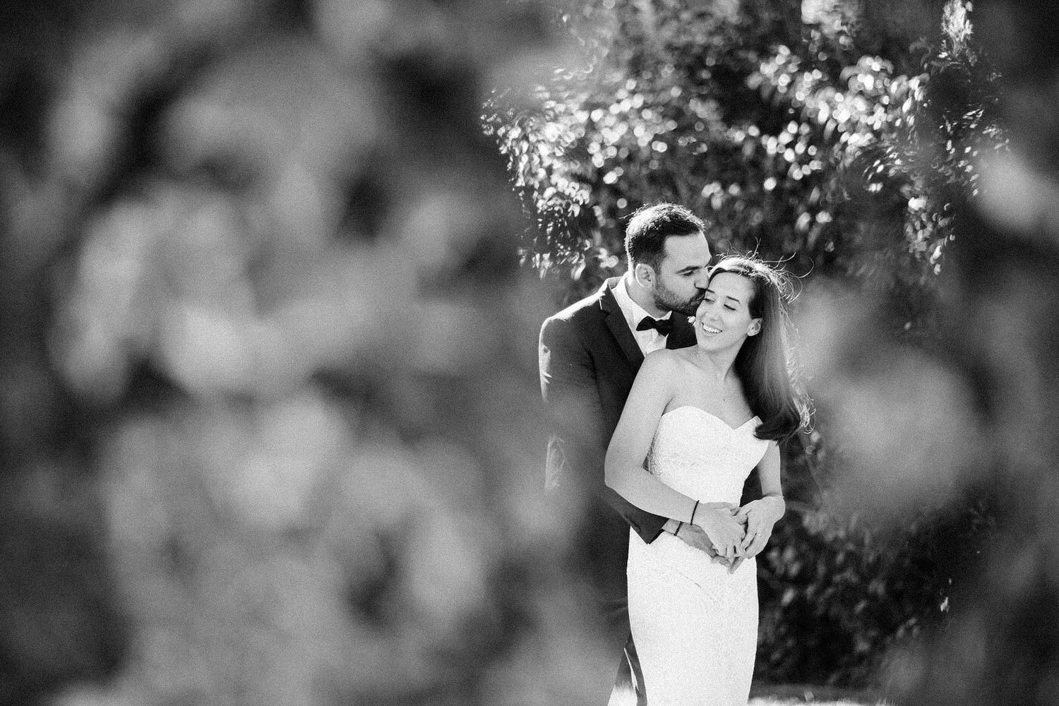 BW photo of couple in Athens Riviera after the wedding