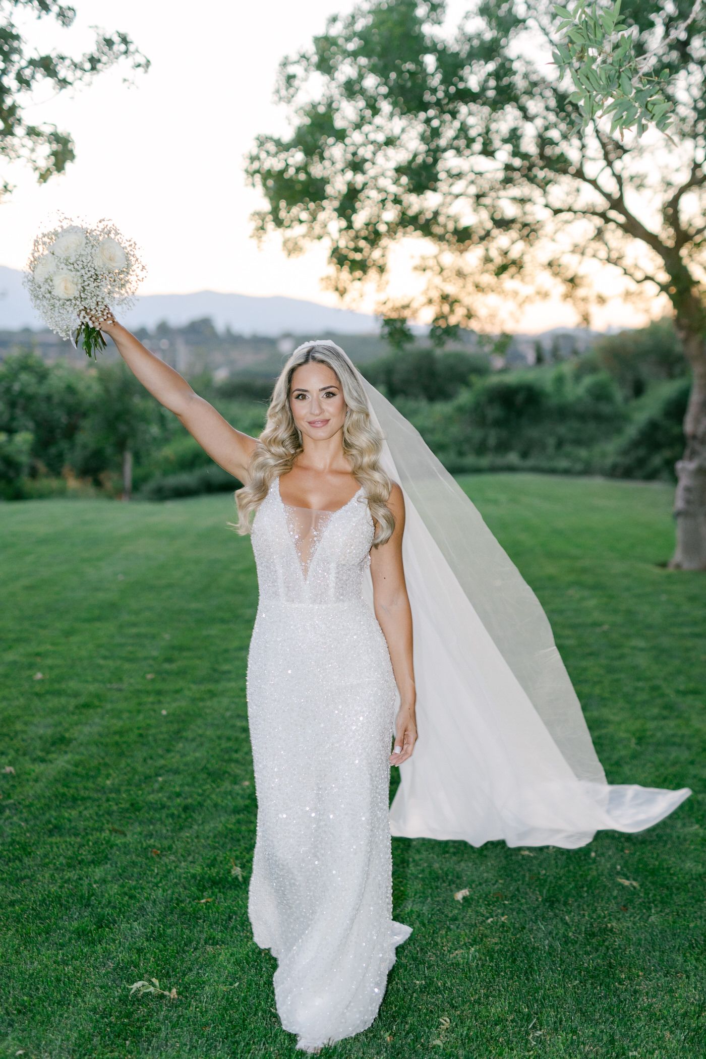 Bride portrait at sunset on the Athens Riviera during an elegant wedding in Greece