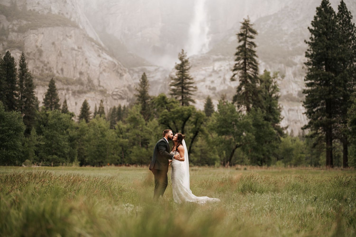 Bride and Groom in Mariposa Grove at Yosemite National Park wedding elopement