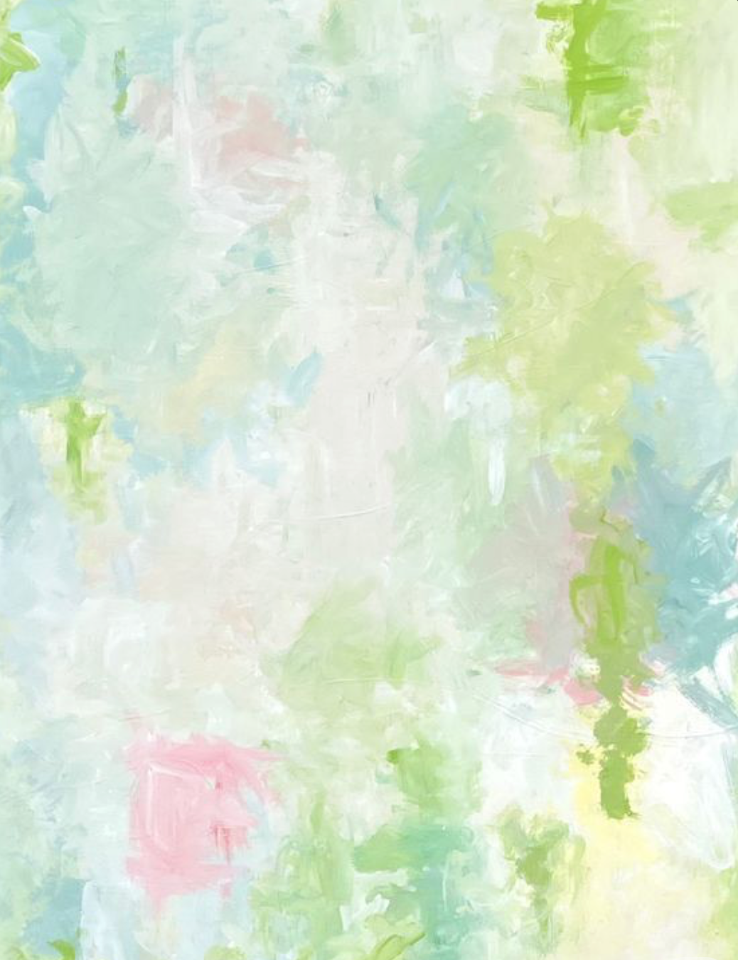Abstract watercolor painting with soft pastel colors in mint green, light blue, and pale pink creating a dreamy atmosphere.