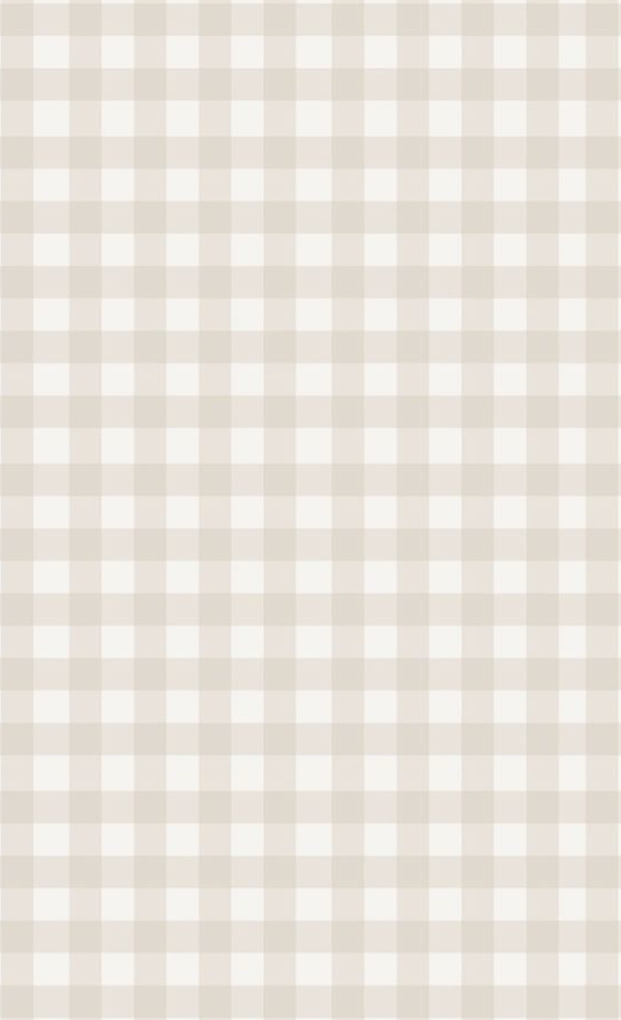 Beige and white checkered gingham pattern fabric background texture.