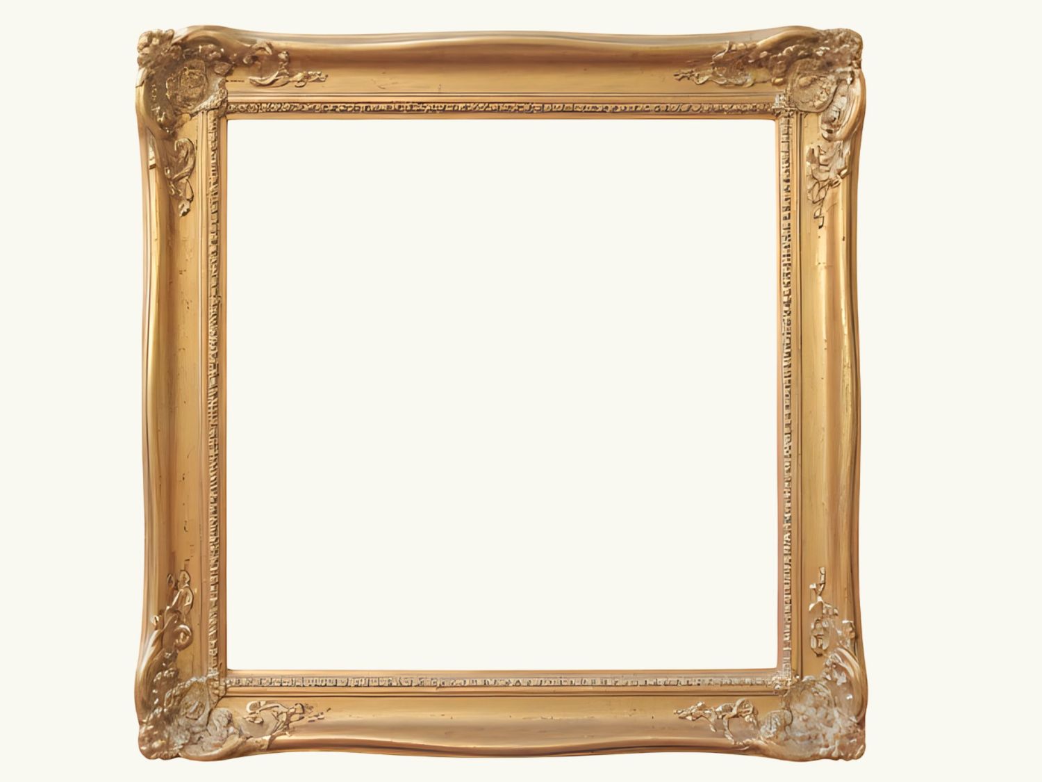 Vintage style gilded frames with ornate baroque details shown in sequential arrangement.