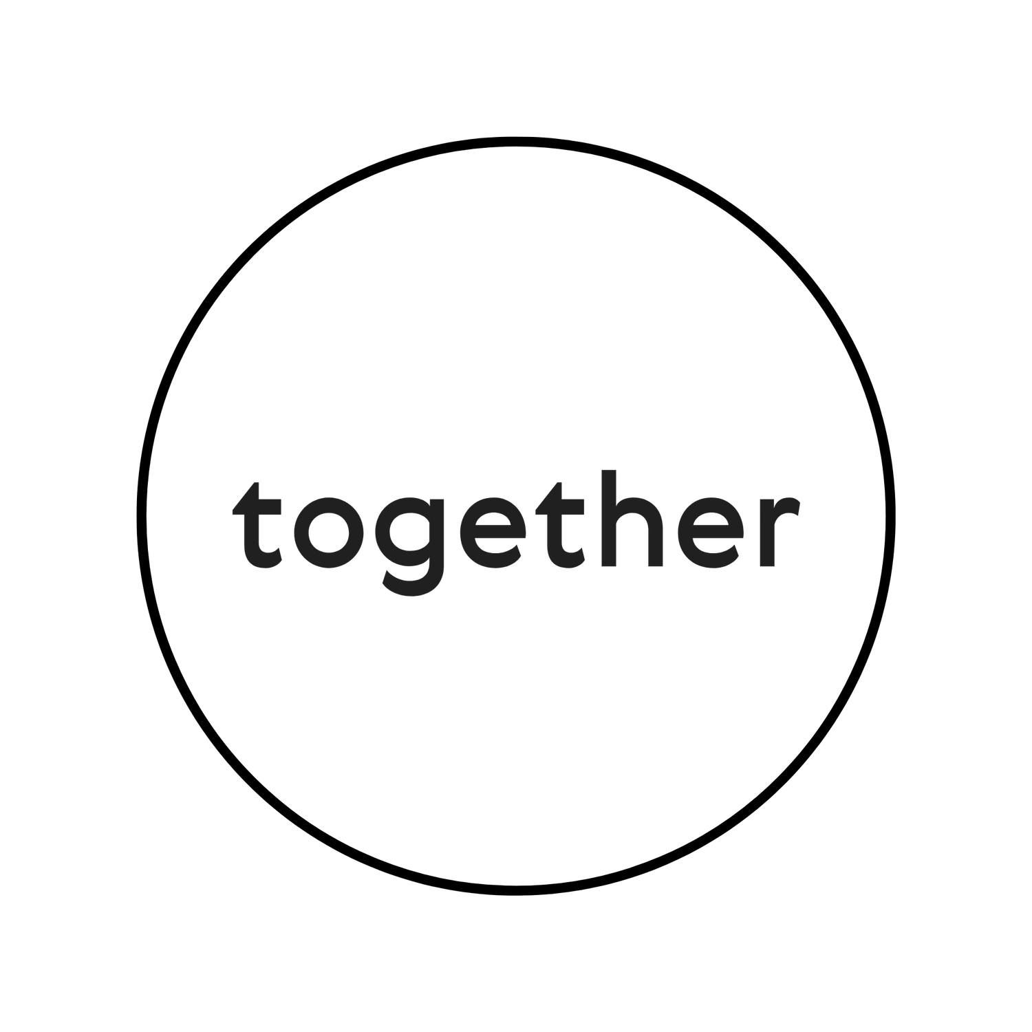 Simple black and white circular logo design with the word 'together' in sans-serif font.