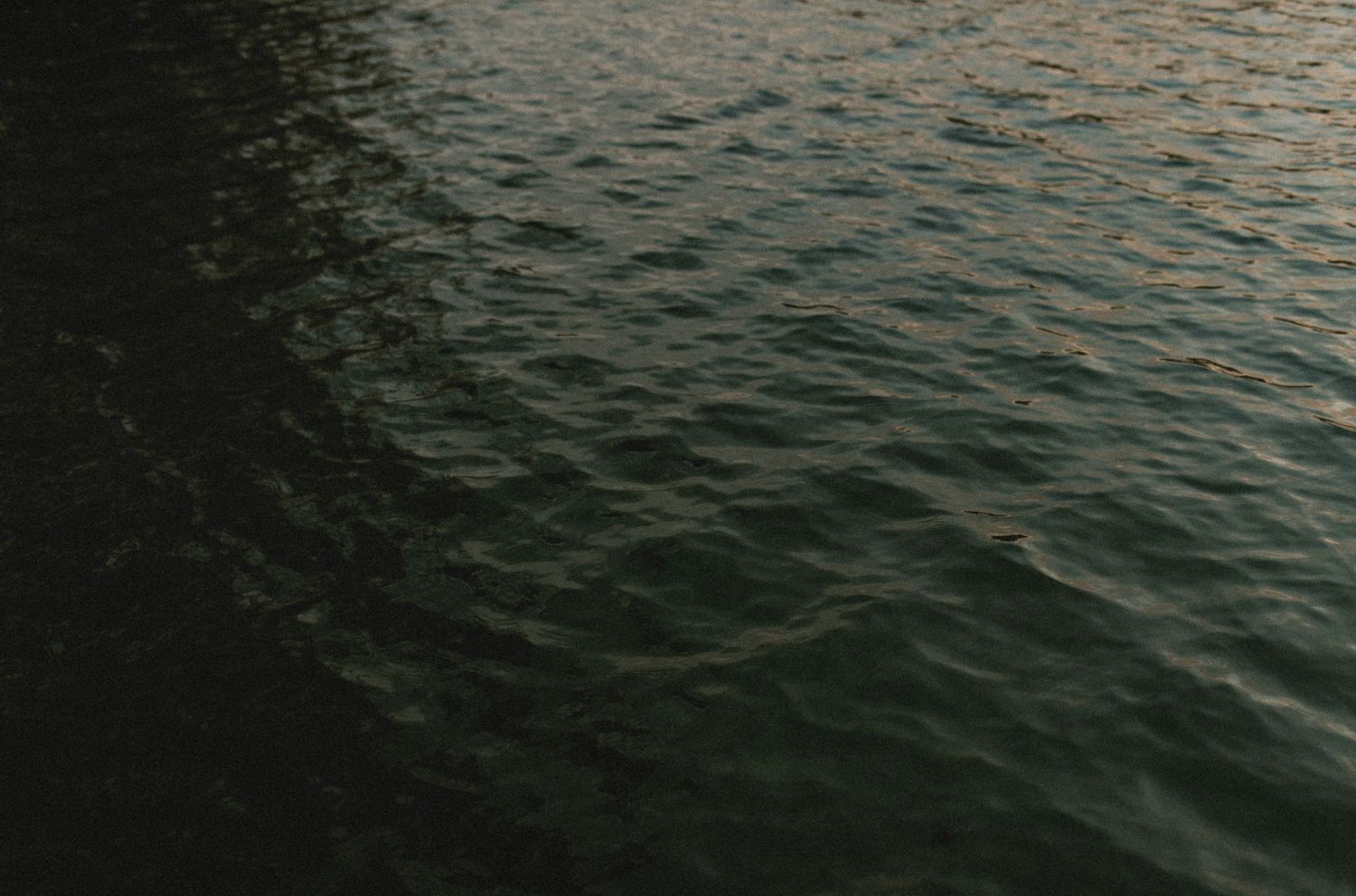 Dark green rippling ocean water surface with gentle waves captured in moody, low-light conditions.