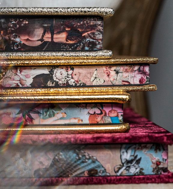 Handcrafted luxury boudoir products by Las Vegas photographer Foxy Moon, designed for timeless display. Luxury wall art and boudoir albums