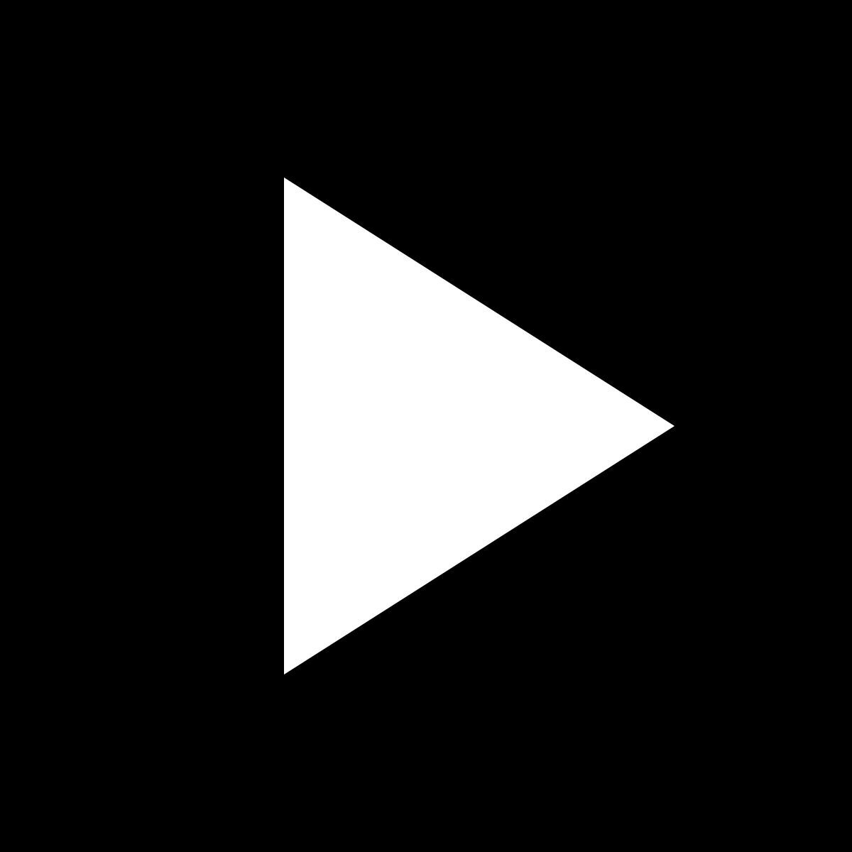 Black square with white play button triangle icon centered, ideal for video player interface or media streaming app design.