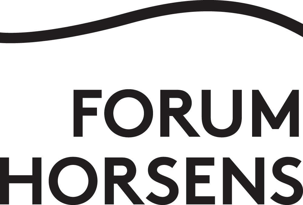 Forum Horsens logo featuring bold dark typography and a minimalist curved line above the text on white background.