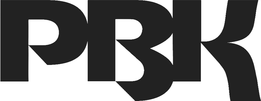 Bold black PBK logo with interlocking letters in a modern geometric design on a white background.