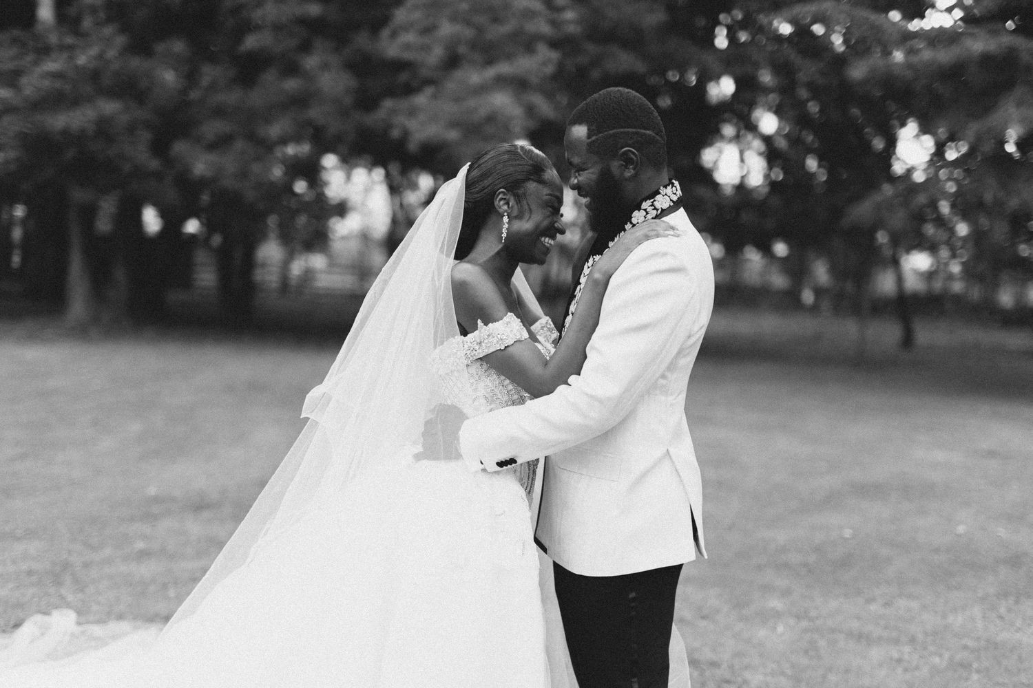 Candid wedding photography sequence capturing joyful outdoor celebration moments.