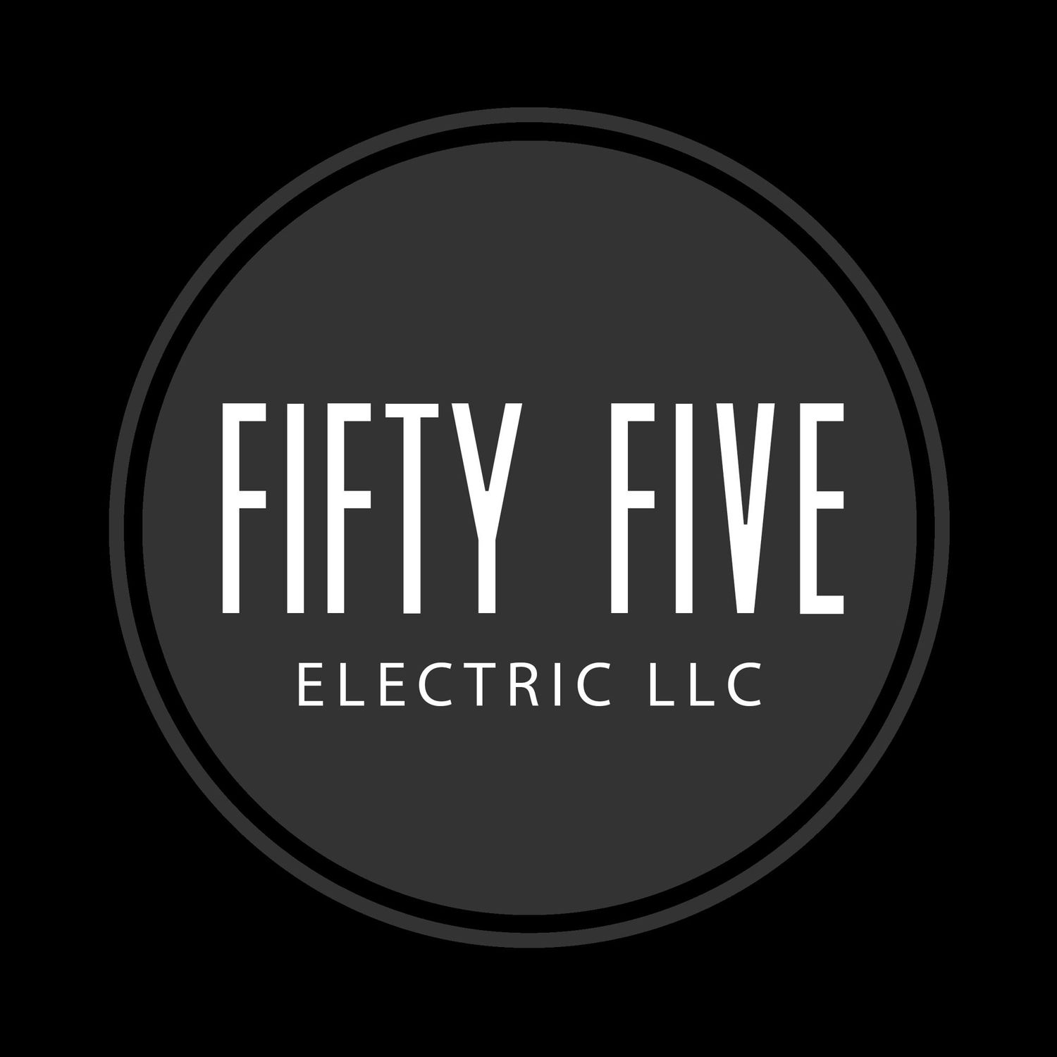 Fifty Five Electric LLC logo in white bold text inside dark circular badge on black background.