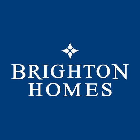 Brighton Homes logo with white text and a decorative star on a navy blue background.