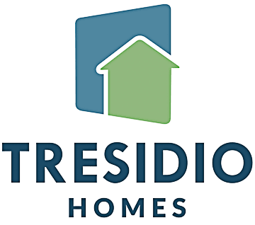 Tresidio Homes logo featuring a blue square with a green house icon and bold navy text.