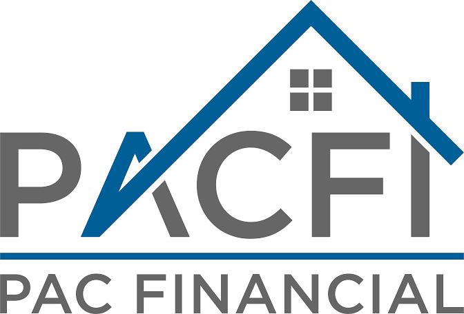 PAC Financial logo featuring blue roof outline forming letter A with house window detail above gray text.