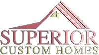 Superior Custom Homes logo with a house and pencil icon above bold pink and green text.