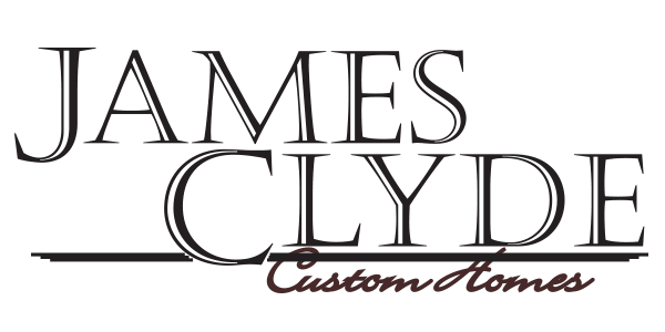 James Clyde Custom Homes logo with elegant serif and script typography in black and red.