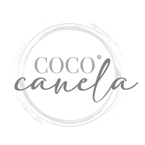 Coco Canela circular logo with elegant gray typography on a white background.