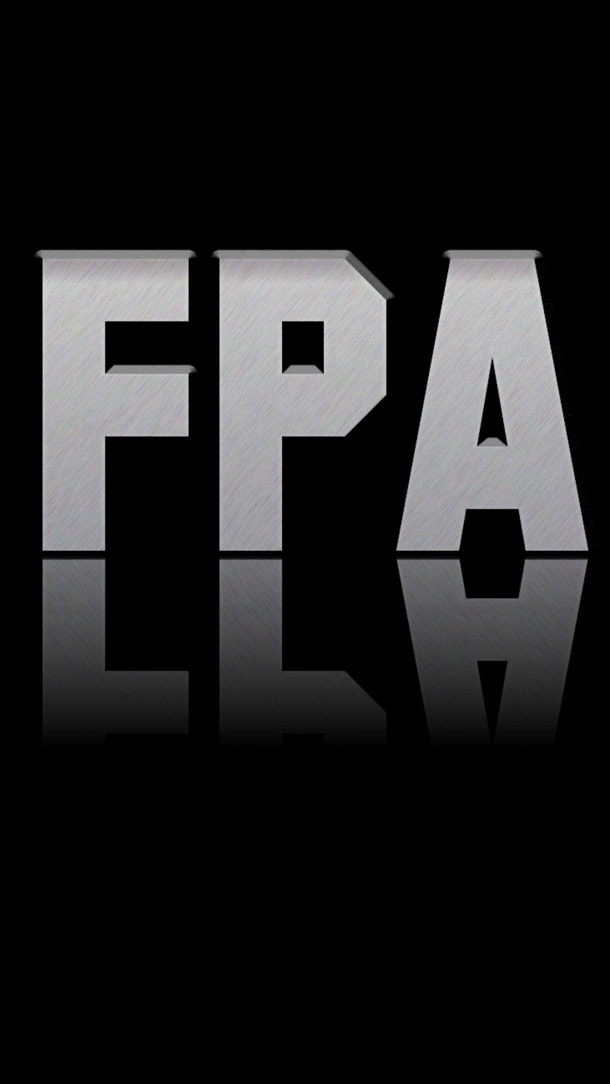 3D metallic FPA letters with reflective surface on black background, bold silver typography with depth effect.
Faulkner Photographic Art.