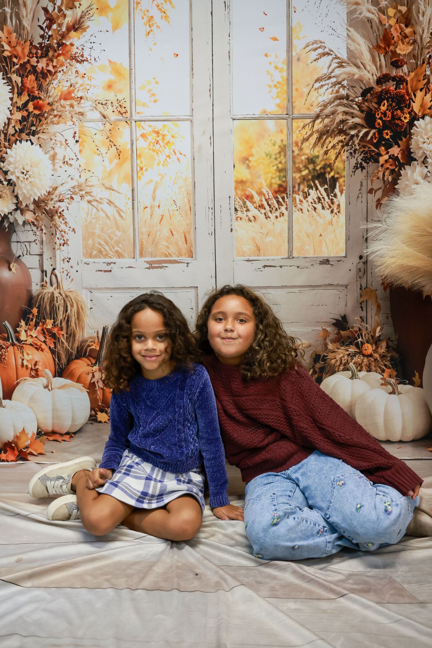 Sisters - Pumpkin backdrop studio session