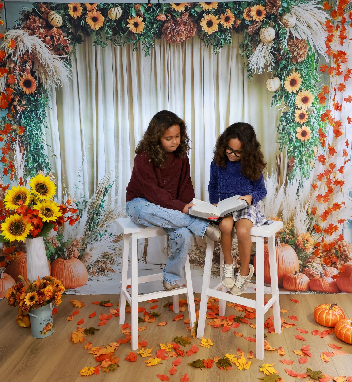 Sisters - Sunflower backdrop studio session